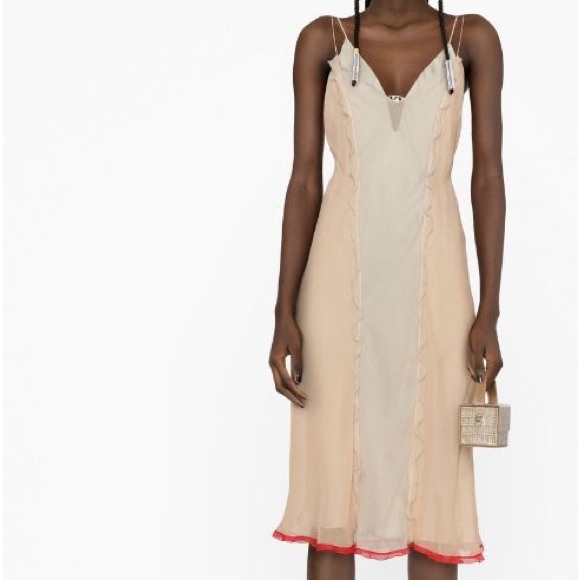 NWT FENDI Abito Panelled Chiffon-Crepe Slip Dress